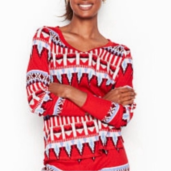 VS | NWT Fair Isle Waffle Knit Tribal Aztec Long Sleeve Holiday Thermal Shirt - Picture 7 of 7